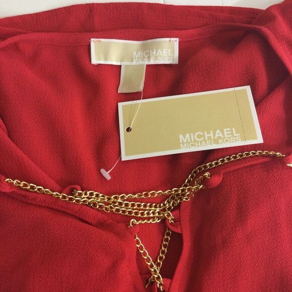 MICHAEL KORS Chain Lace Up Bell Sleeve Blouse Top True Red Size Small NWT - Picture 4 of 7